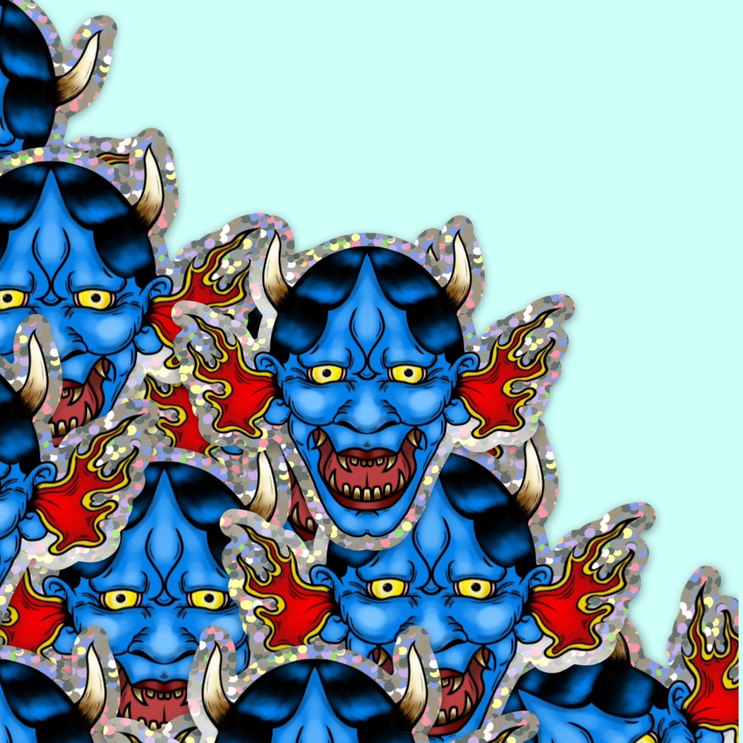 "Hannya mask" waterproof glitter sticker