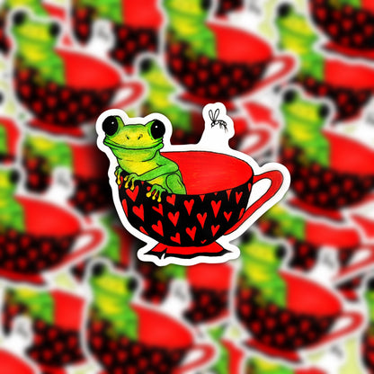 "Froggy in a cup" waterproof sticker