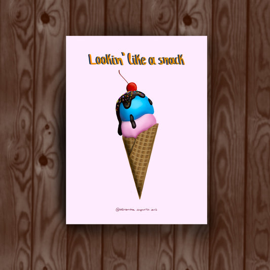 "Lookin' like a snack" postcard